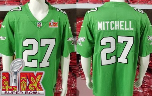 Men's Philadelphia Eagles #27 Quinyon Mitchell Nike Limited Kelly Green Super Bowl LIX Vapor NFL Stitched Jersey