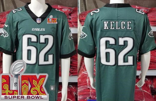 Men's Philadelphia Eagles #62 Jason Kelce Nike Limited Midnight Green Super Bowl LIX Vapor NFL Stitched Jersey