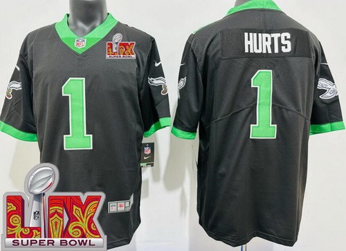 Men's Philadelphia Eagles #1 Jalen Hurts Nike Limited Black Alternate Super Bowl LIX Vapor NFL Stitched Jersey