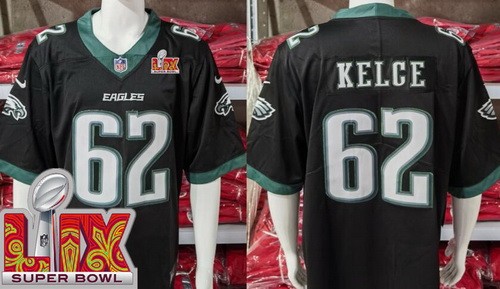 Men's Philadelphia Eagles #62 Jason Kelce Nike Limited Black Super Bowl LIX Vapor NFL Stitched Jersey