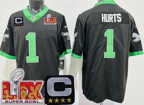 Men's Philadelphia Eagles #1 Jalen Hurts Nike Limited Black Alternate C Patch Super Bowl LIX Vapor NFL Stitched Jersey