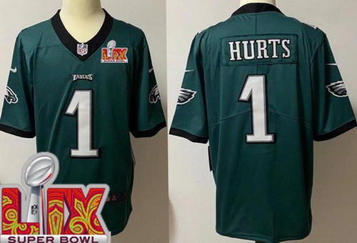 Men's Philadelphia Eagles #1 Jalen Hurts Nike Limited Midnight Green Super Bowl LIX Vapor NFL Stitched Jersey