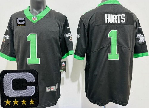 Men's Philadelphia Eagles #1 Jalen Hurts Nike Limited Black Alternate C Patch Vapor NFL Stitched Jersey