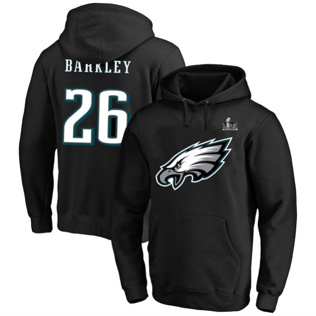 Men's Philadelphia Eagles #26 Saquon Barkley Black Super Bowl LIX Name & Number Pullover Hoodie