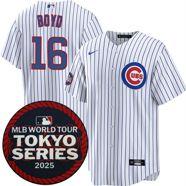Men's Chicago Cubs #16 Matthew Boyd White 2025 World Tour Tokyo Series Home Stitched Baseball Jersey