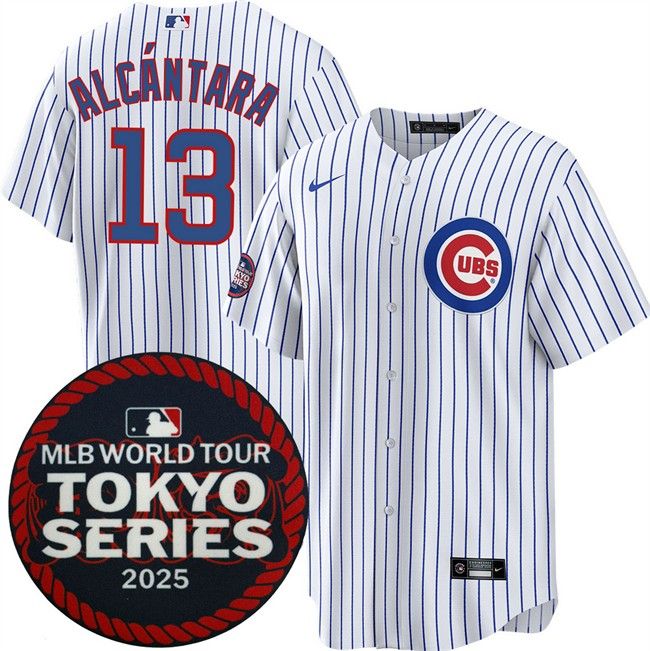 Men's Chicago Cubs #13 Kevin Alcantara White 2025 World Tour Tokyo Series Home Stitched Baseball Jersey