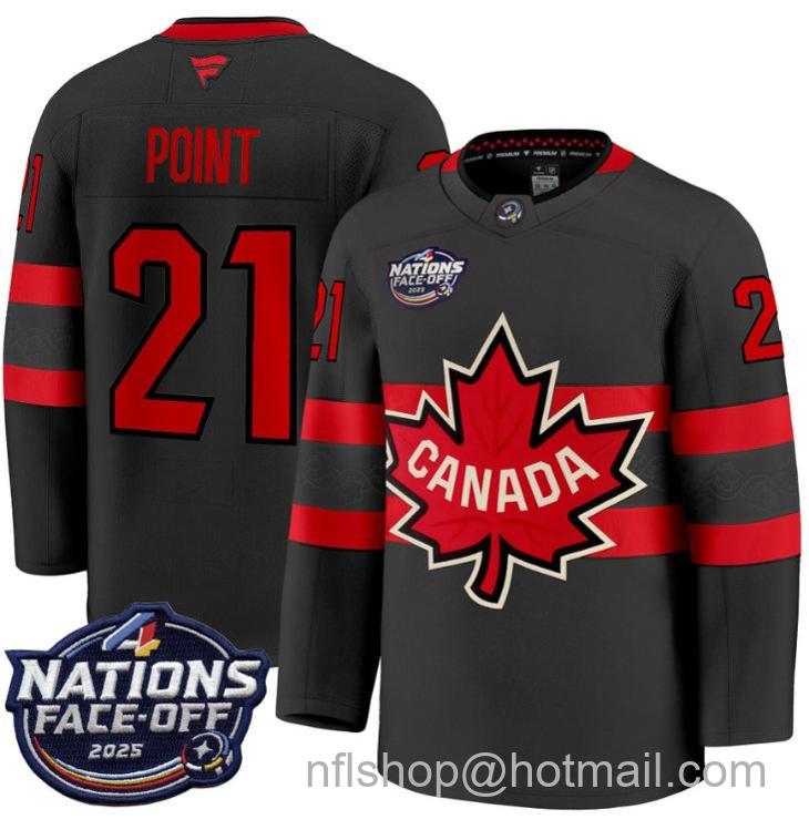 Men's Canada #21 Brayden Point Black 4 Nations Face-Off 2025 Stitched Jersey
