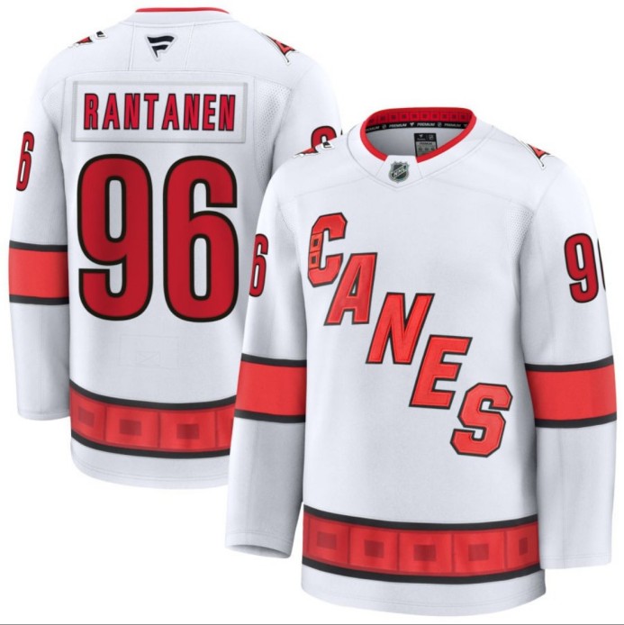 Men's Carolina Hurricanes #96 Mikko Rantanen White 2024-25 Away Stitched Hockey Jersey