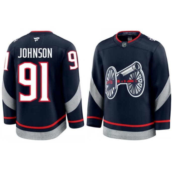 Men's Columbus Blue Jackets #91 Kent Johnson 2025 Stadium Series Alternate Stitched Hockey Jersey