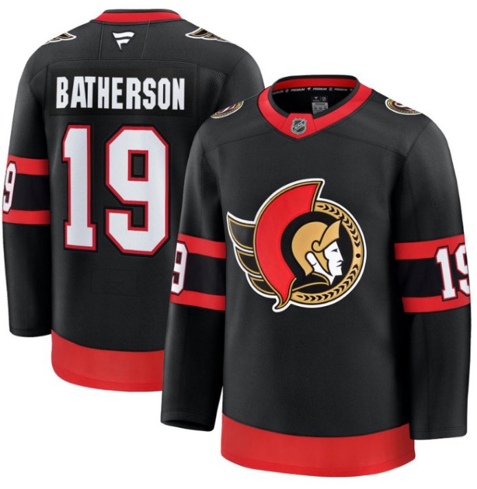 Men's Ottawa Senators #19 Drake Batherson Black 2025 Premium Home Stitched Hockey Jersey
