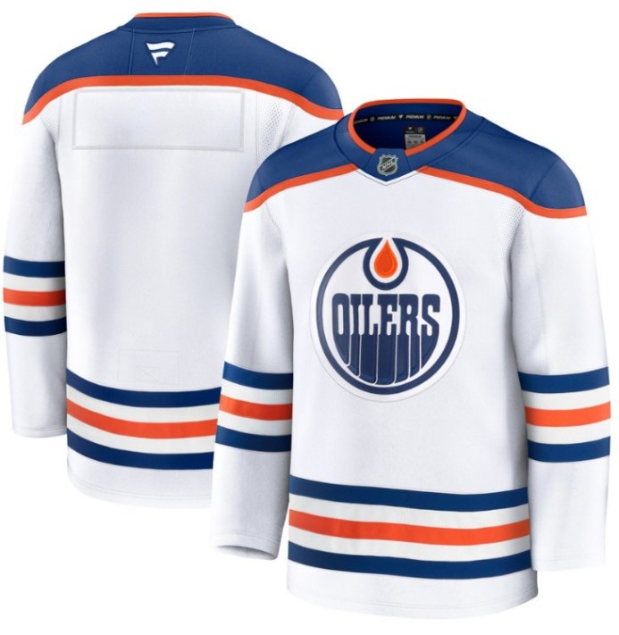 Men's Edmonton Oilers Blank White 2025 Premium Away Stitched Hockey Jersey