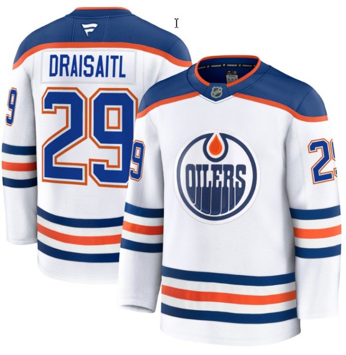 Men's Edmonton Oilers #29 Leon Draisaitl White 2025 Premium Away Stitched Hockey Jersey