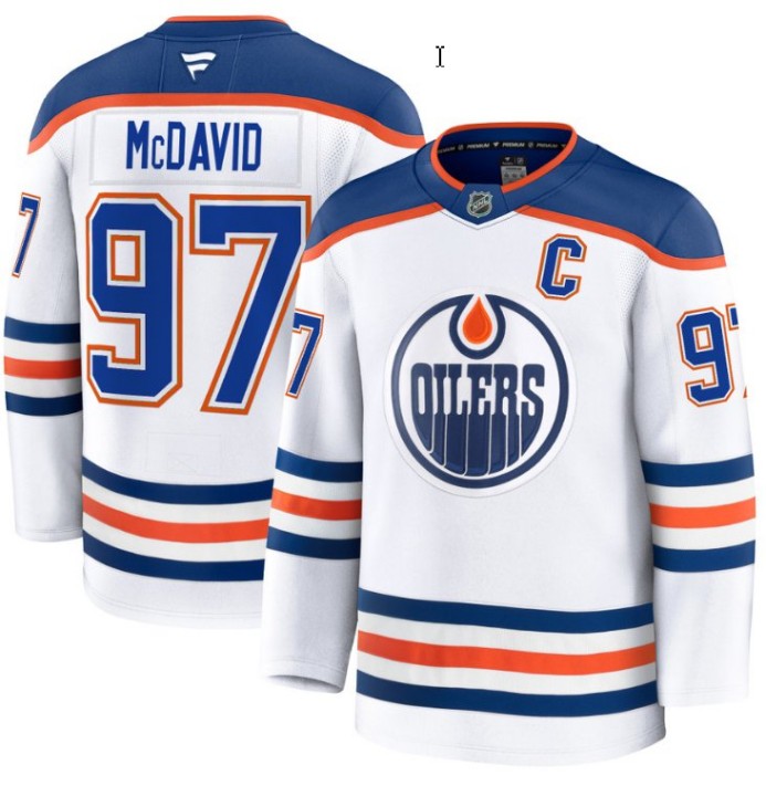 Men's Edmonton Oilers #97 Connor McDavid White 2025 Premium Away Stitched Hockey Jersey