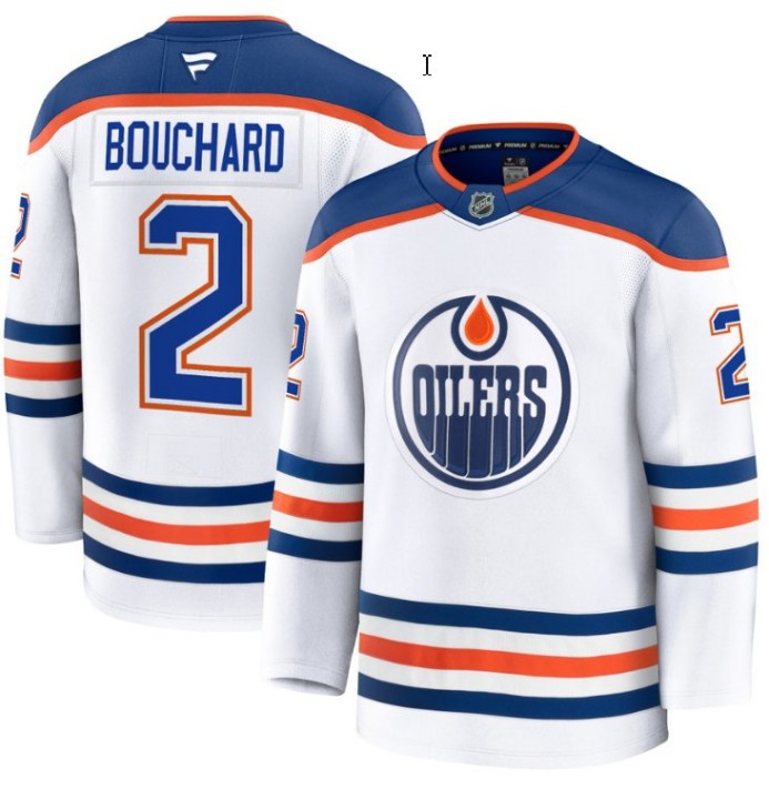 Men's Edmonton Oilers #2 Evan Bouchard 2025 White Premium Away Stitched Hockey Jersey