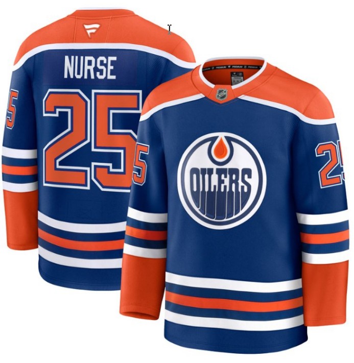 Men's Edmonton Oilers #25 Darnell Nurse Royal 2025 Premium Home Stitched Hockey Jersey