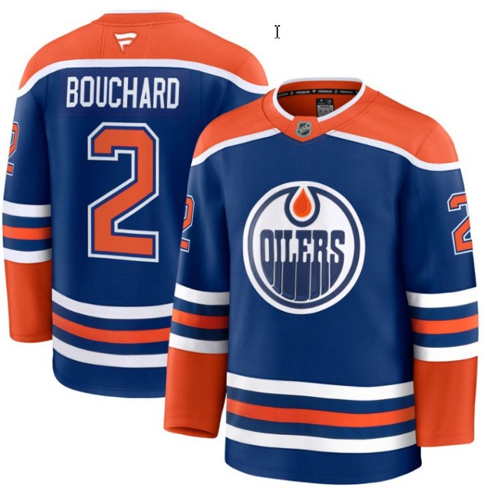 Men's Edmonton Oilers #2 Evan Bouchard Royal 2025 Premium Home Stitched Hockey Jersey