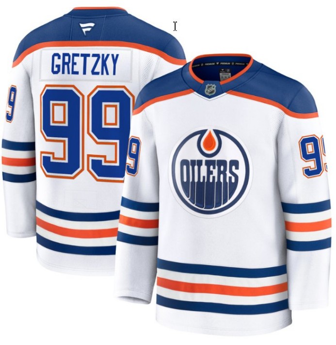 Men's Edmonton Oilers #99 Wayne Gretzky White 2025 Premium Away Stitched Hockey Jersey