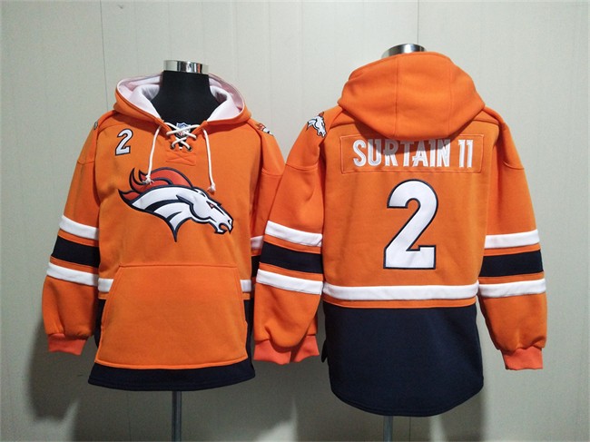 Men's Denver Broncos #2 Patrick Surtain II Orange Ageless Must-Have Lace-Up Pullover Hoodie