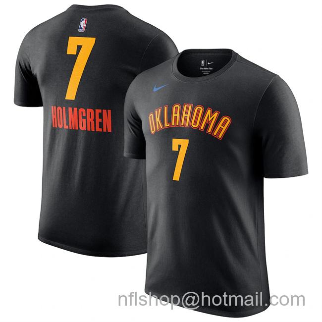 Men's Oklahoma City Thunder #7 Chet Holmgren Black 2024-25 City Edition Name & Number T-Shirt