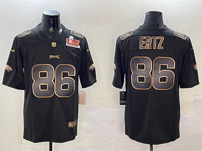 Men's Philadelphia Eagles #86 Zach Ertz Black_Gold 2025 Super Bowl LIX Patch Vapor Untouchable Limited Stitched Football Jersey