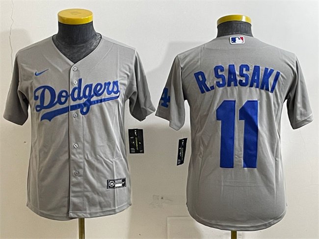 Youth Los Angeles Dodgers #11 Roki Sasaki Grey Cool Base Stitched Baseball Jerseys