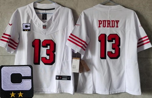 Women's San Francisco 49ers #13 Brock Purdy Limited White Throwback C Patch FUSE Vapor Jersey