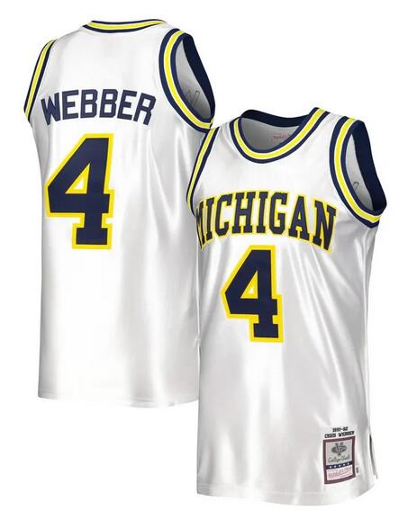 Men's Michigan Wolverines #4 Chris Webber White Stitched Basketball Jersey