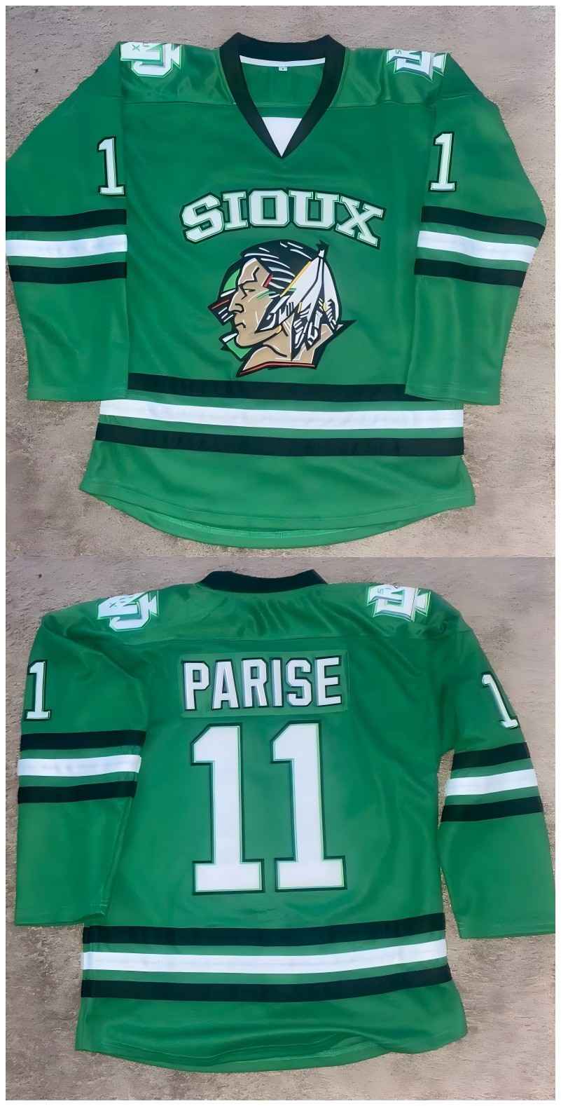 Men's North Dakota Fighting Sioux #11 Zach Parise Green Stitched Hockey Jersey