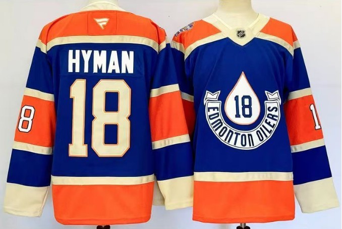 Men's Edmonton Oilers #18 Zach Hyman Royal 2024-25 Heritage Classic Primegreen Stitched Jersey