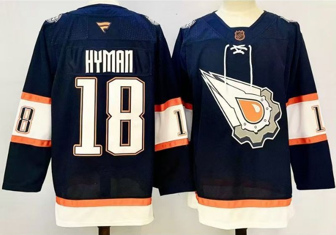 Men's Edmonton Oilers #18 Zach Hyman Navy 2024-25 Reverse Retro Stitched Jersey