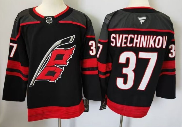 Men's Carolina Hurricanes #37 Andrei Svechnikov Black 2024-25 Home Stitched Hockey