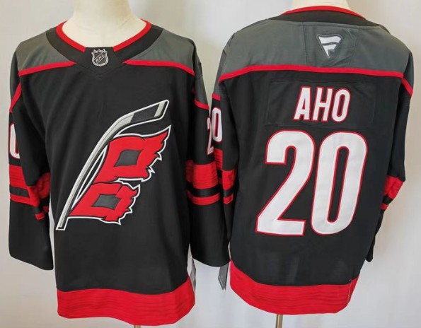 Men's Carolina Hurricanes #20 Sebastian Aho Black 2024-25 Home Stitched Hockey Jersey