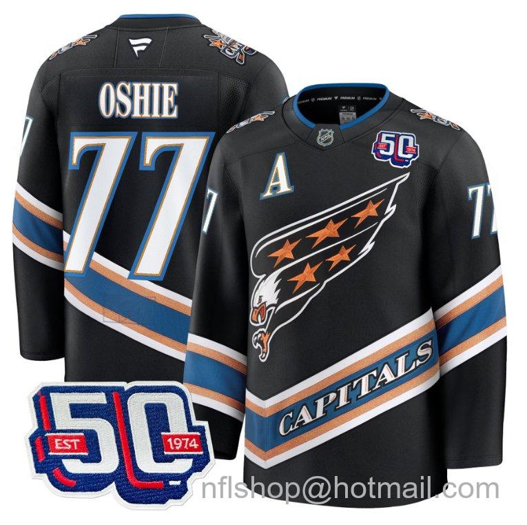 Men's Washington Capitals TJ Oshie #77 Screaming Eagle 50th Anniversary Black Stitched Hockey Jersey