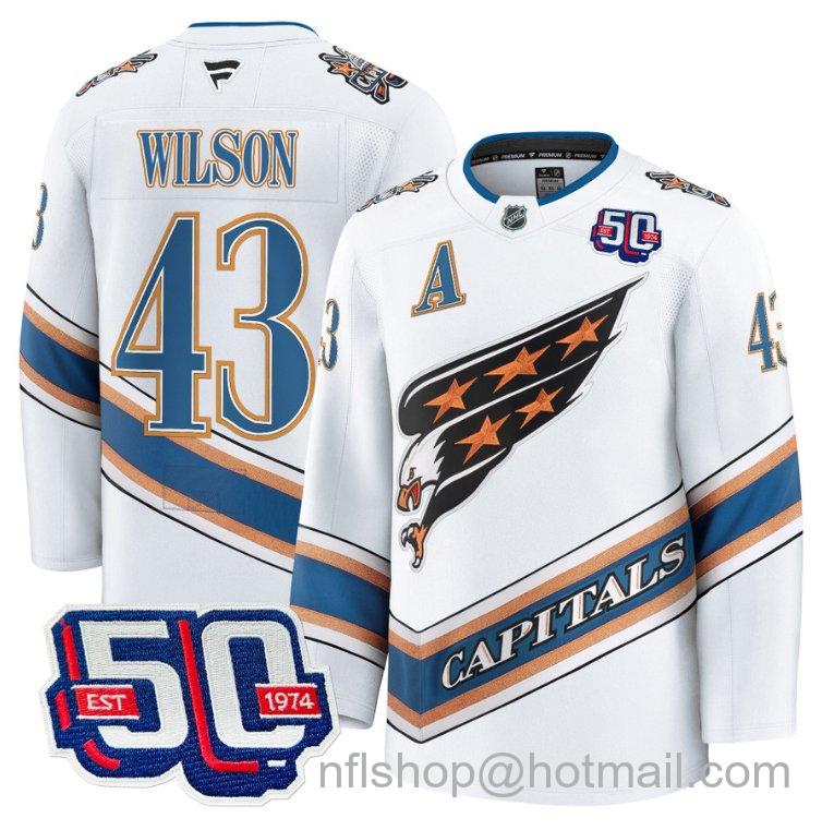 Men's Washington Capitals Tom Wilson #43 Screaming Eagle 50th Anniversary White Stitched Hockey Jersey