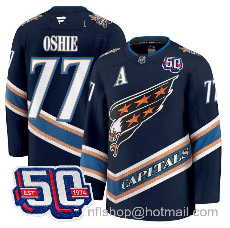 Men's Washington Capitals TJ Oshie #77 Screaming Eagle 50th Anniversary Navy Stitched Hockey Jersey