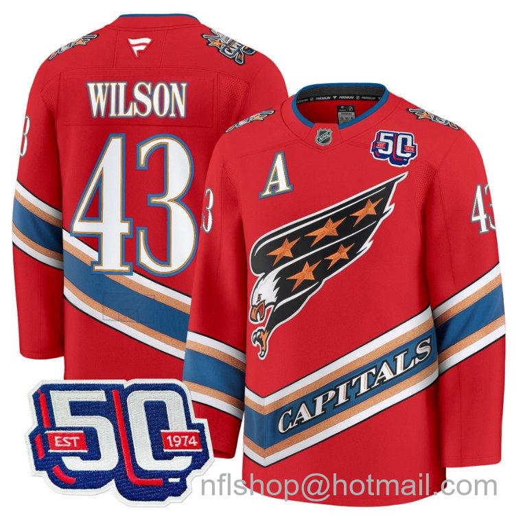 Men's Washington Capitals Tom Wilson #43 Screaming Eagle 50th Anniversary Red Stitched Hockey Jersey
