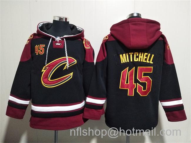 Men's Cleveland Cavaliers #45 Donovan Mitchell Black Red Ageless Must-Have Lace-Up Pullover Hoodie