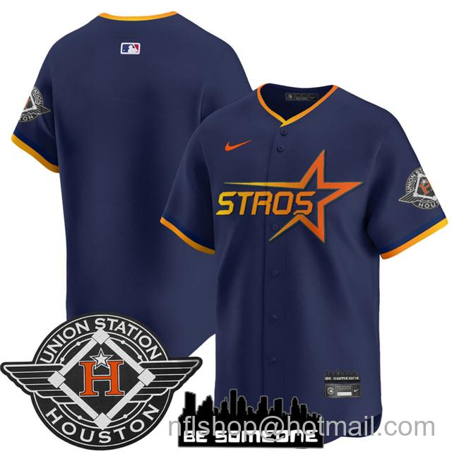 Men's Houston Astros Blank Navy 2025 City Connect Limited Stitched Baseball Jersey