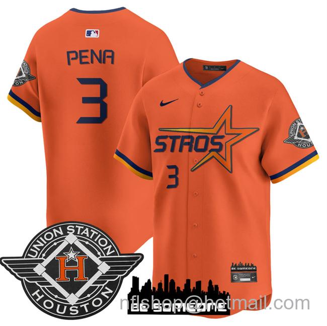 Men's Houston Astros #3 Jeremy Pena Orange 2025 City Connect Limited Stitched Baseball Jersey