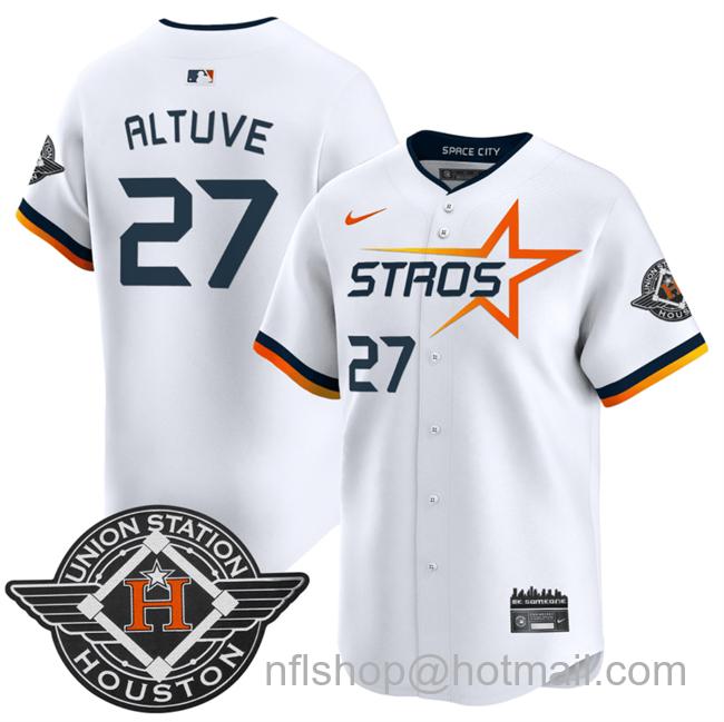 Men's Houston Astros #27 Jose Altuve White 2025 City Connect Limited Stitched Baseball Jersey