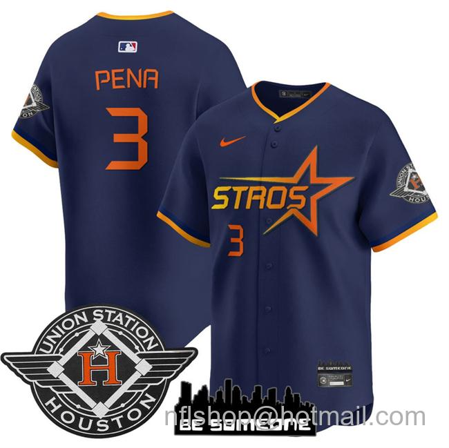 Men's Houston Astros #3 Jeremy Pena Navy 2025 City Connect Limited Stitched Baseball Jersey