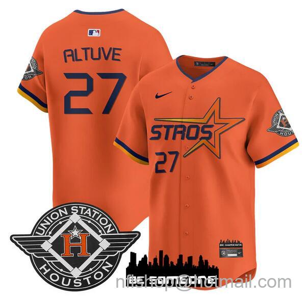 Youth Houston Astros #27 Jose Altuve Orange 2025 City Connect Limited Stitched Baseball Jersey