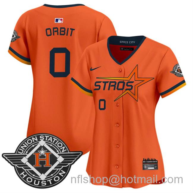 Women's Houston Astros #0 Orbit Orange 2025 City Connect Limited Stitched Baseball Jersey(Run Small)
