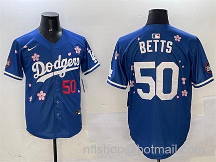 Men's Los Angeles Dodgers #50 Mookie Betts Royal 2025 Tokyo Series Limited Stitched Baseball Jersey
