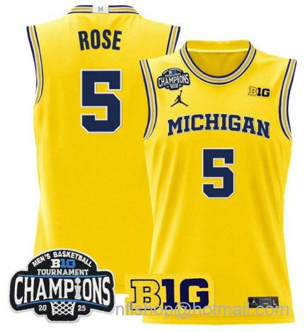 Men's Michigan Wolverines Jalen Rose #5 2025 Big Ten Champions Maize Stitched Jersey
