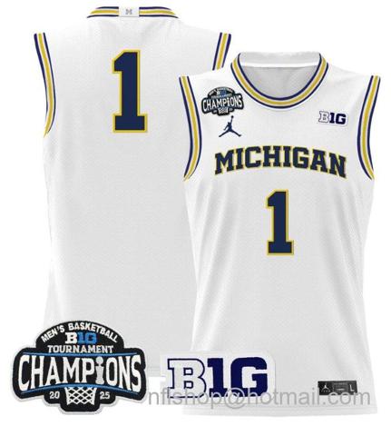 Men's Michigan Wolverines Team #1 2025 Big Ten Champions White Stitched Jersey