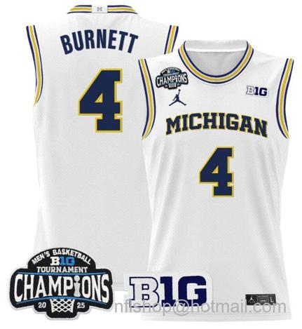 Men's Michigan Wolverines Nimari Burnett #4 2025 Big Ten Champions White Stitched Jersey