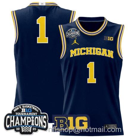 Men's Michigan Wolverines Team #1 2025 Big Ten Champions Navy Stitched Jersey
