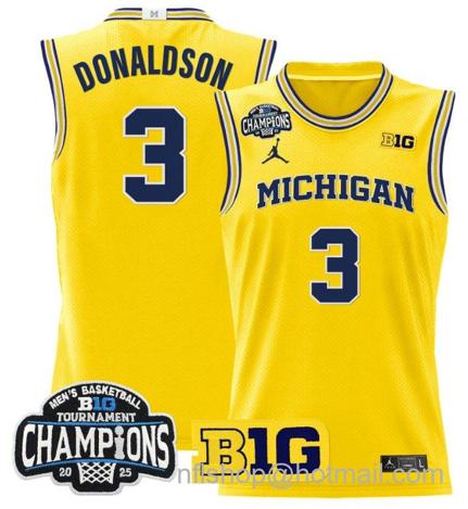 Men's Michigan Wolverines Tre Donaldson #3 2025 Big Ten Champions Maize Stitched Jersey