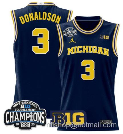 Men's Michigan Wolverines Tre Donaldson #3 2025 Big Ten Champions Navy Stitched Jersey